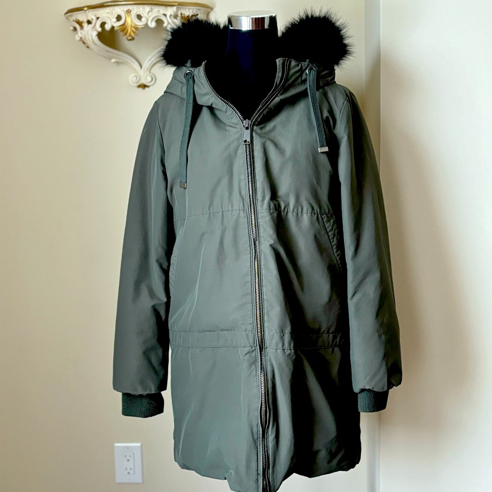 Zara Army Green Faux Fur Parka